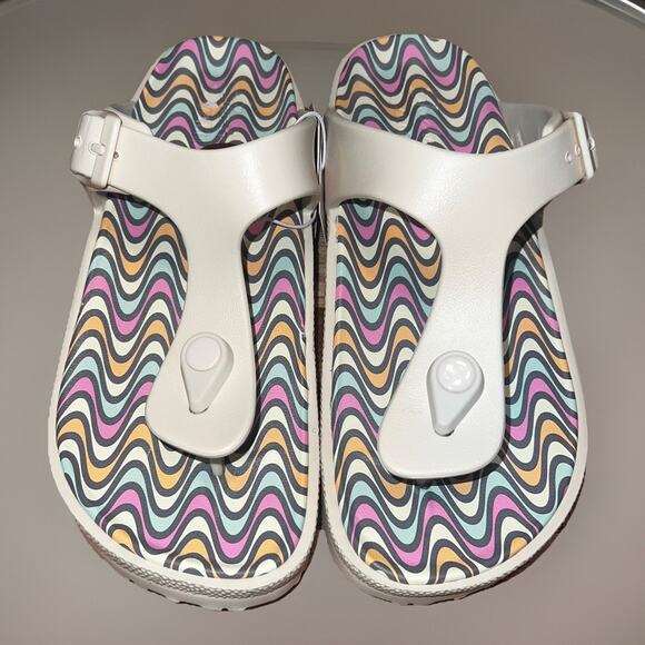 NWT Skechers FOAMIES Arch Fit Cali Breeze 2.0 Thong Sandal Printed Beige Size 8 - Picture 1 of 9